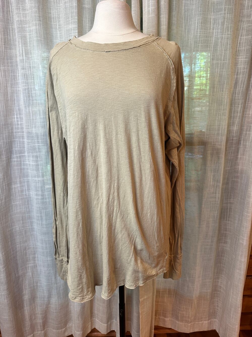 We The Free Free People Oversized Long Sleeve Tunic Top Beige Medium